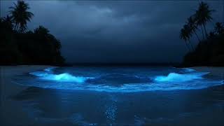 Bioluminescent Beach at Midnight | Sea of Stars Ocean Wave Sounds for Sleep & Relaxation