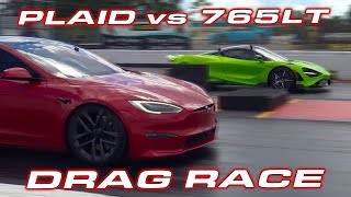 THE TOP 2 RACE * 1,020 HP Plaid vs 765LT * Tesla Model S Plaid vs McLaren 765LT 1/4 Mile Drag Race