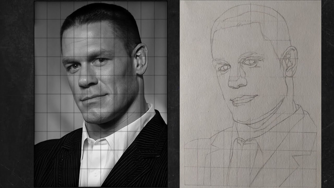 How to draw John Cena sketch/ outline / step by stpe tutorial using grid method.