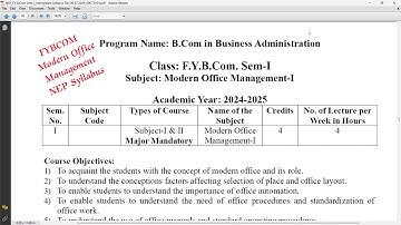 NEP 2020 | SPPU | FYBCOM SEM-1 | Modern Office Management-I Syllabus | #sppu #NEP
