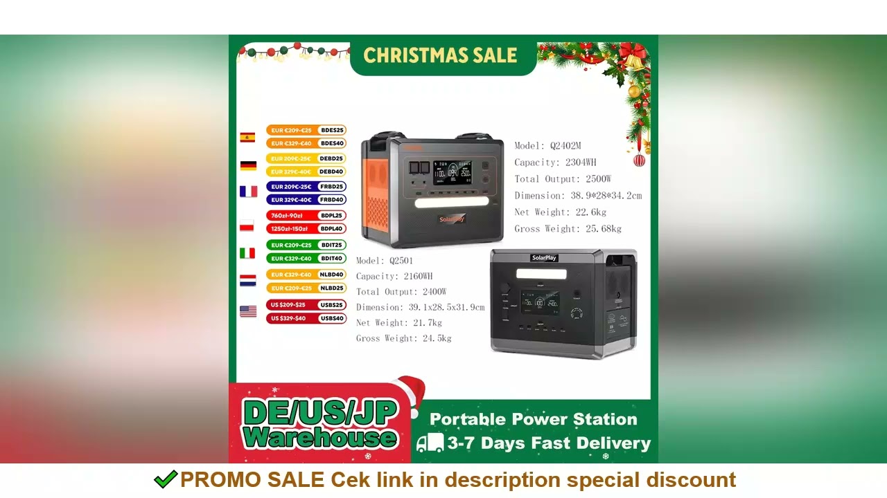 SOLARPLAY Q2501 Q2402M Portable Power Station 2160WH 2304WH LiFePO4 Battery with 2400W/2500W (4800W