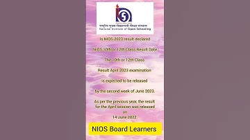 Is NIOS 2023 result declared !! NIOS 10th or 12th Class Result Date !! Second week of June 2023.