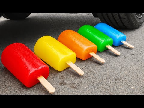 Crushing Experiments! &Car vs Crunchy Rainbow Giant Crispy Ice Cream Pyramid & Soft Things By Car
