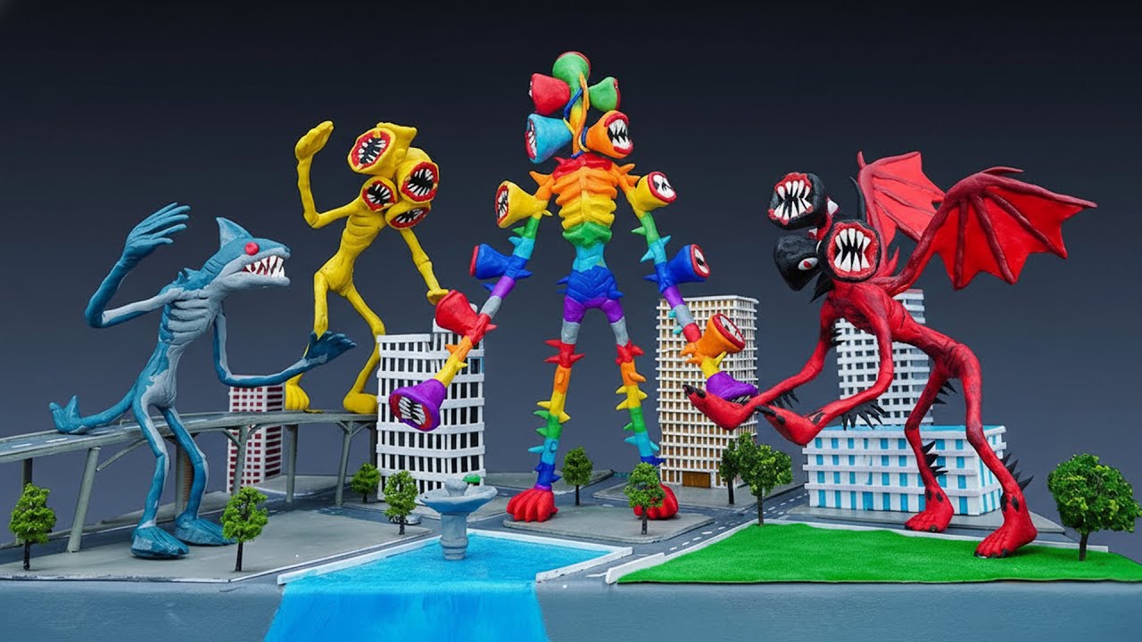 SIREN HEAD Arcoíris de nivel 999 -Dragón -Cabeza de oscura dorada - Tiburón | SIREN HEAD con arcilla