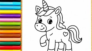 How to Draw a Cute Baby Unicorn 🦄 | Easy Unicorn Drawing & Coloring for Kids How to Draw a Cute Baby Unicorn 🦄 | Easy Unicorn Drawing & Coloring for Kids
