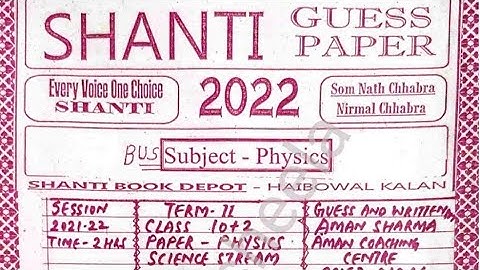 12 Physics Shanti Guess Paper #physics #shanti_guess_paper #revision #pseb