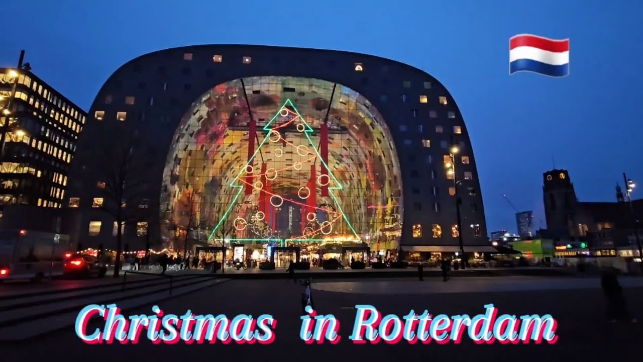 🇳🇱 Rotterdam. Christmas Lights. Walk from Central Station to Markthal