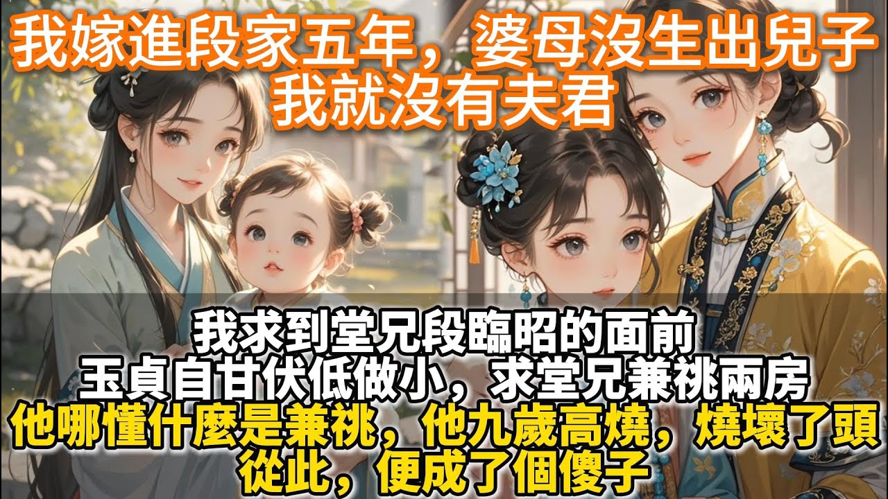 完結女性互助救贖文：我嫁進段家五年。 婆母沒生出兒子，我就沒有夫君。 我求到堂兄段臨昭的面前。 玉貞自甘伏低做小，求堂兄兼祧兩房。他哪懂什麼是兼祧。 段臨昭九歲高燒，燒壞了頭。 從此，便成了個傻子。