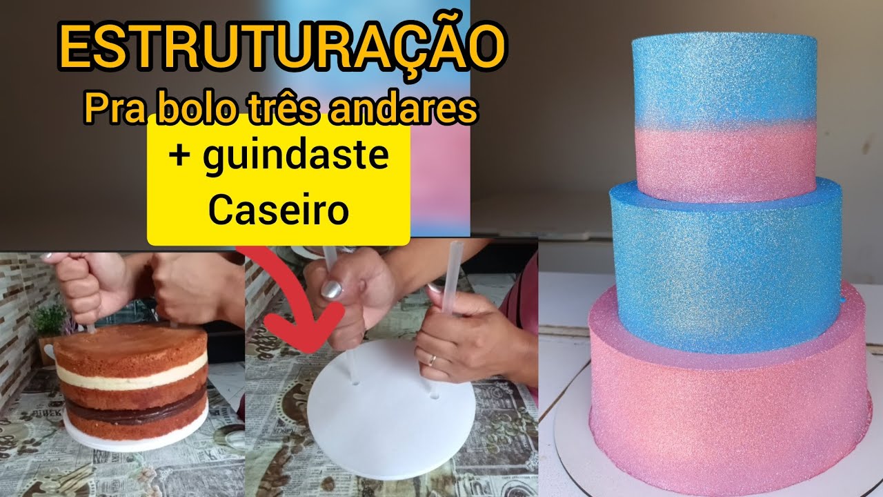 COMO FAZER BOLO DE TRÊS ANDARES+ GUINDASTE CASEIRO