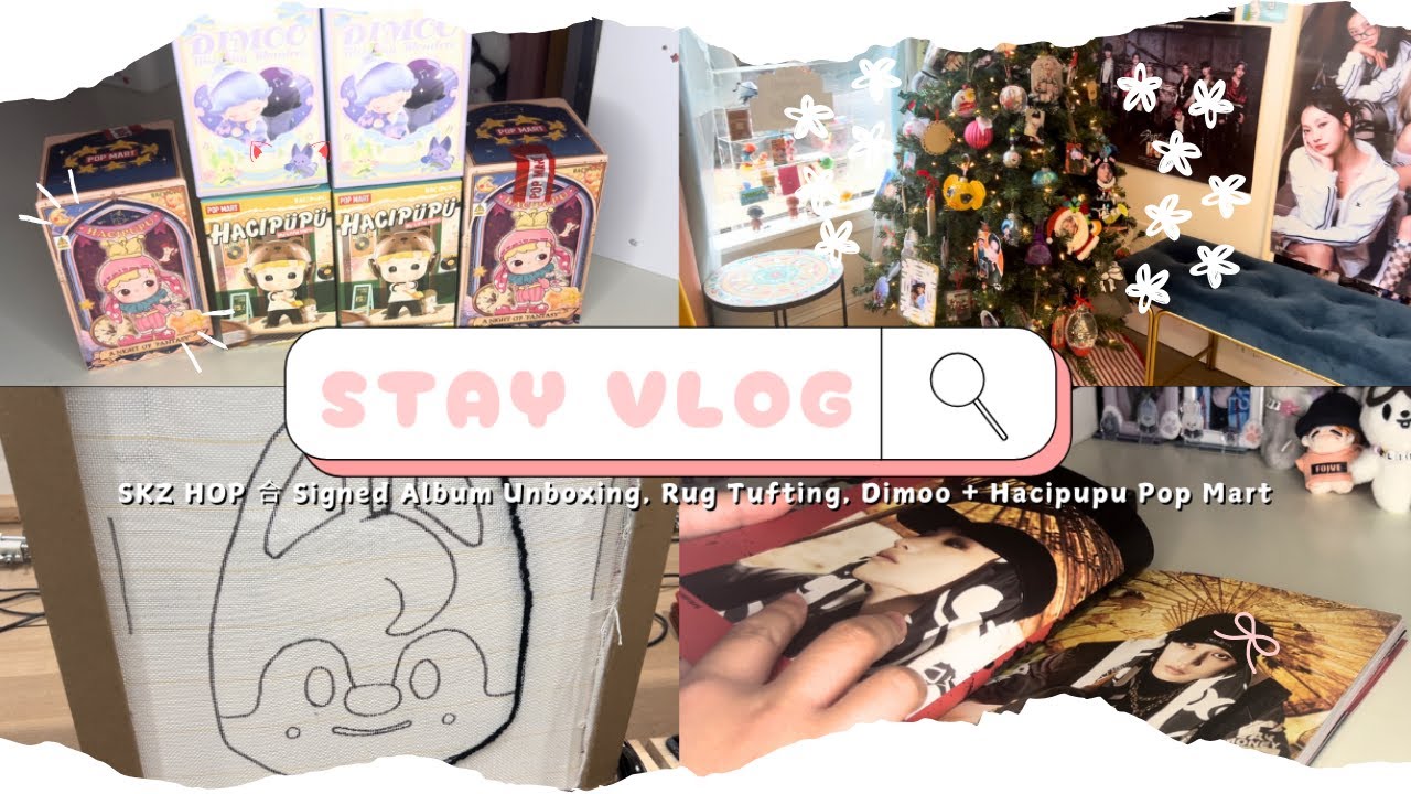 [STAY VLOG] stray kids hop 合 signed album unboxing, rug tufting, dimoo ...