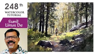 Watercolor landscape painting | Landscape painting with light and shadow | Sunil Linus De