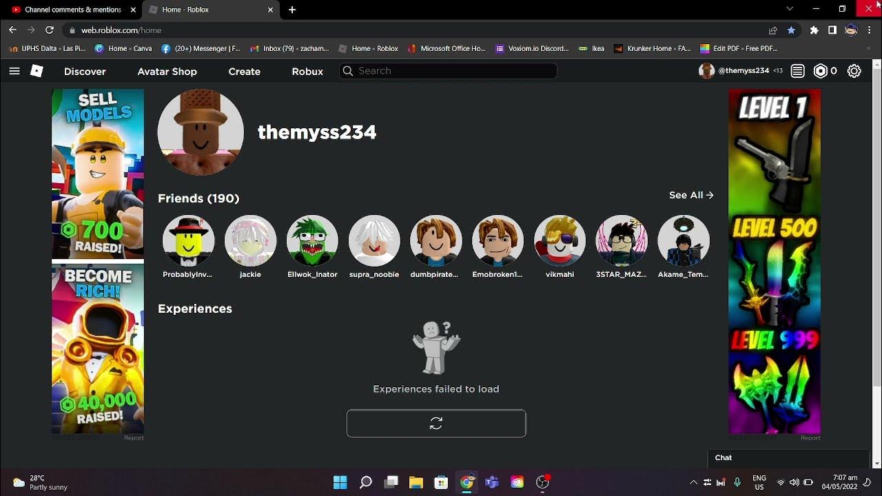 Experiences failed to load roblox youtube