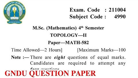 Gndu MSc Mathematics 4th Semester Topology Question Paper || MSc Mathematics 4th Sem Question Paper