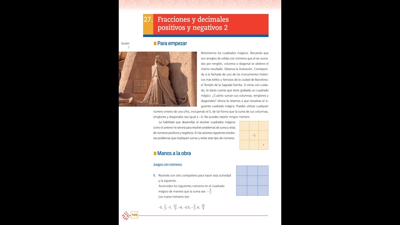 Matematicas 1 Telesecundaria Fracciones Y Decimales Positivos Y Negativos 2 Pagina 188 Explicado Youtube