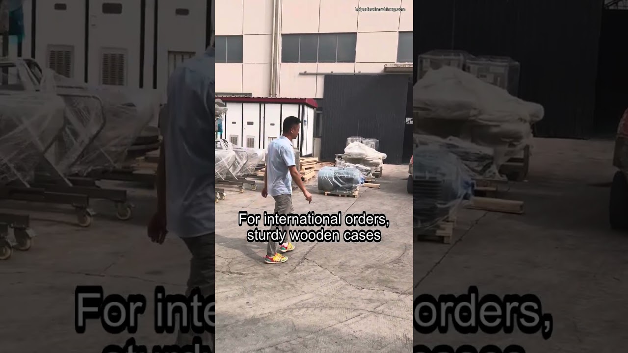 Food machinery wrapped and packed in wooden cases for shipping