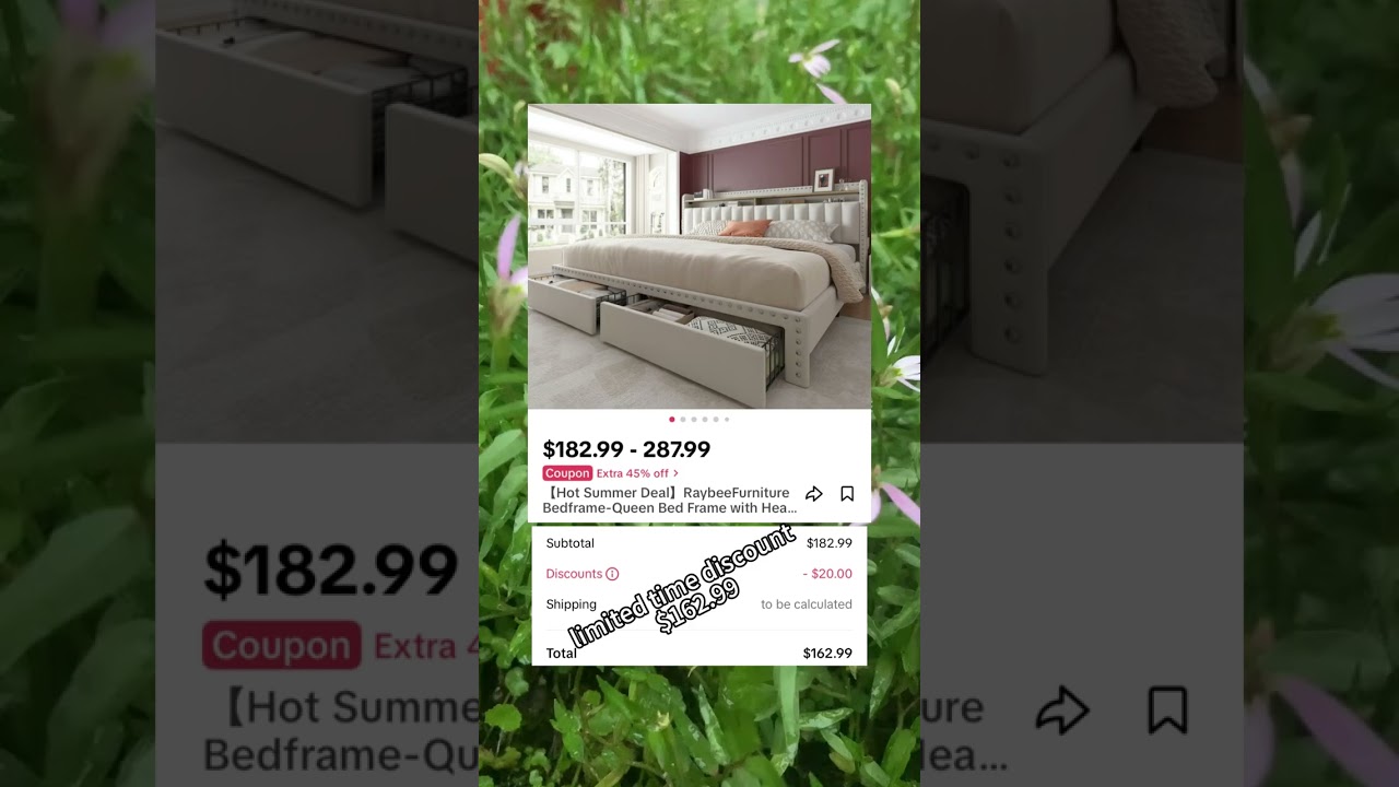 Modern queen bed frame with storage & headboard 