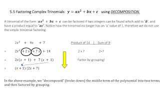 Factoring ‘Complex’ Trinomials by Decomposition