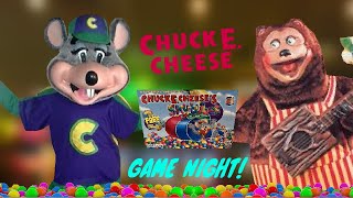 Chuck E Cheese & Billy Bob play the Chuck E Cheese’s Skytubes board game