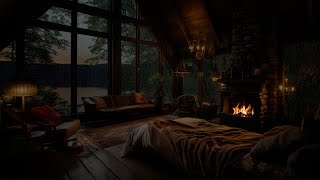 Relaxing Rain Sounds and Gentle Thunder with Fireplace Crackles - Sleep Ambience - Fall Asleep Fast