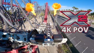 Celebrity X2 Front Row POV | America's Most DEMENTED Roller Coaster! Six Flags Magic Mountain 4D Coaster Net Worth