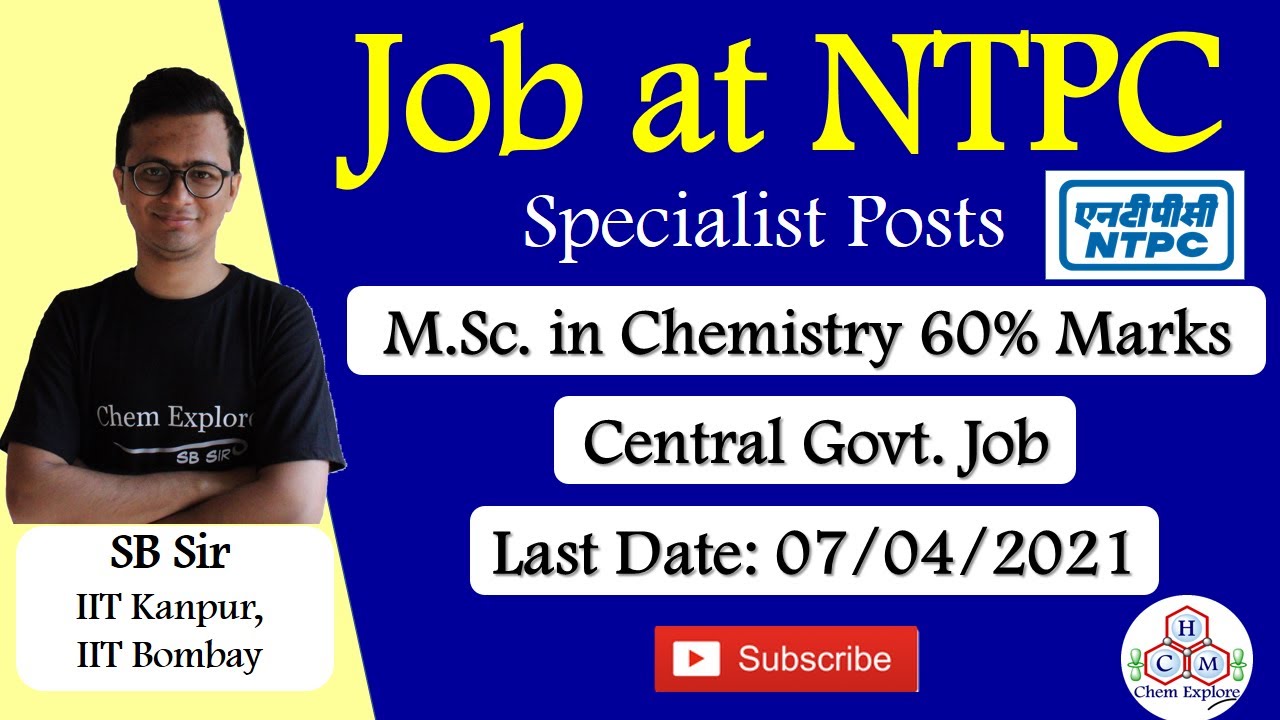 Specialist Job at NTPC | NTPC Job Opportunity | M.Sc. Chemistry Apply Now | Central Govt Job Vacancy