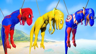 One Spiderman T-Rex vs Other Big Colorful Dinosaurs in Jurassic World! I-Rex vs T-Rex Dino Fight!