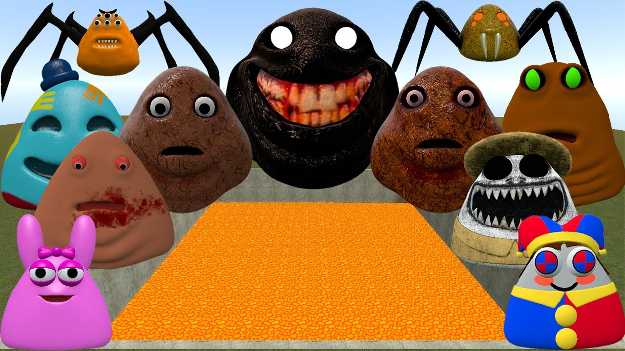 LAVA POOL ALL POU BOU ARMY and SPRUNKI POU, SPIDER and GIRL BOU SPARTAN KICKING in GMod