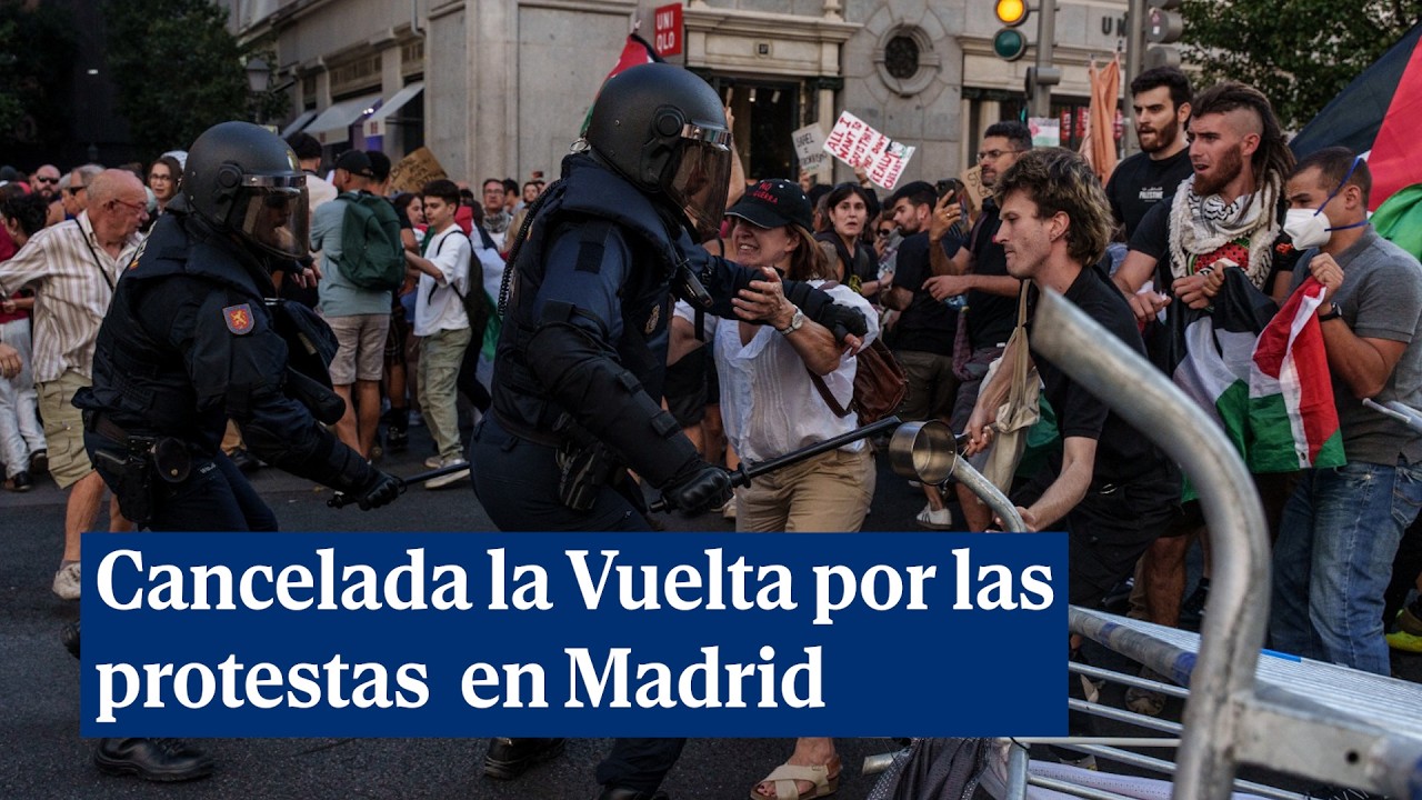Carga policial contra los manifestantes propalestinos y la Vuelta cancela la última etapa