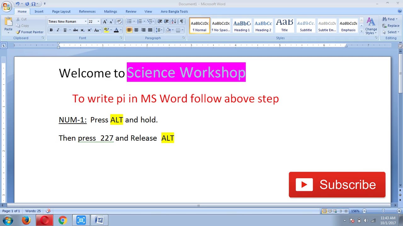 How to write pi in ms word - YouTube