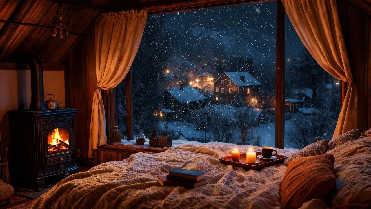 Cozy Winter Wooden Cabin Ambience ️🔥 Warm Piano Music & Fireplace ...