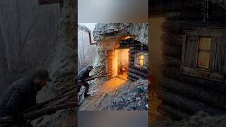 Cozy Cave Cabin Build 🪵🔥 | 24 Hours Alone in the Wilderness ASMR#survival