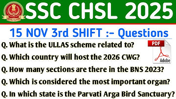 SSC CHSL 15 NOVEMBER 3rd SHIFT QUESTION PAPER | CHSL EXAM REVIEW | SSC CHSL EXAM REVIEW 2025