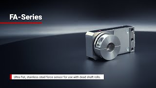 Ultra-flat, stainless steel force sensor for use with dead shaft rolls.