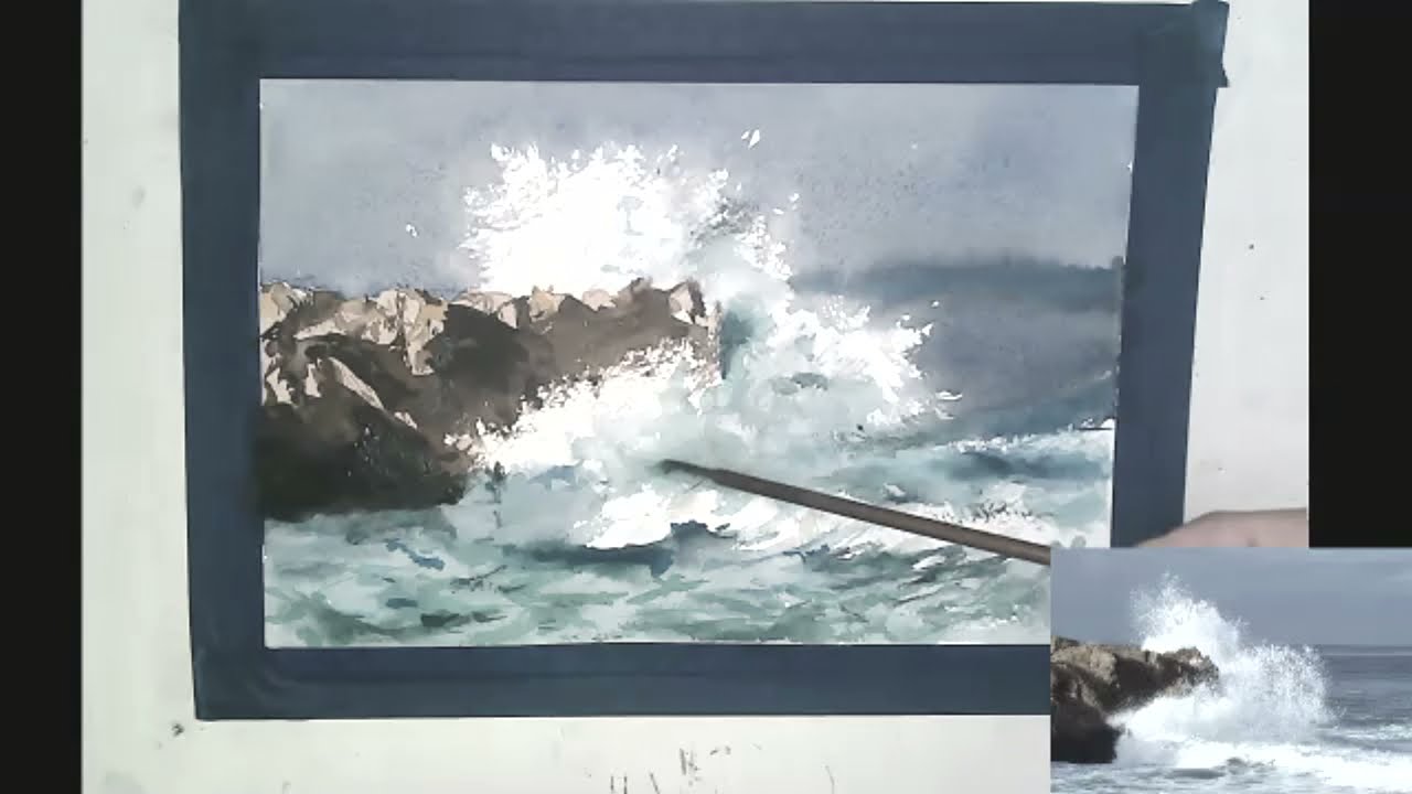 Pintar  ROCAS y OLAS con acuarelas 🔴