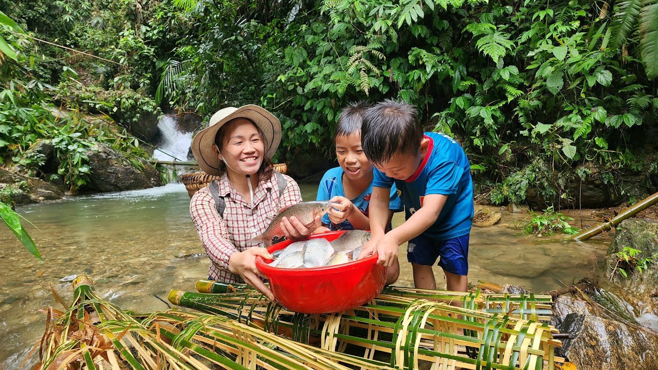 Use bamboo to weave traps to catch fish to sell and preserve in a ...
