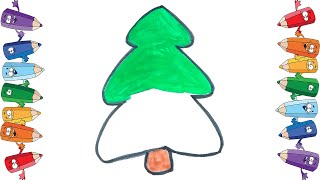 How to draw a Christmas tree Green snowy tree learning together Как нарисовать елку учимся вместе