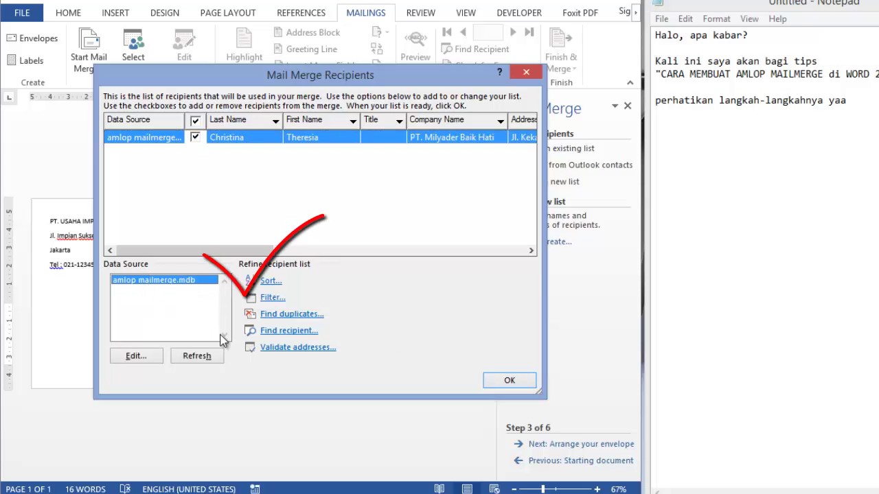 Cara Membuat Amplop Mailmerge Di Word 2013 Youtube