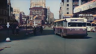 New York 1940s In color, Time square [60fps, Remastered] w\/sound design added