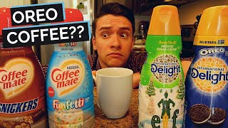 TRYING AMERICA&#39;S STRANGEST COFFEE CREAMERS | OREO, SNICKERS &amp; MORE | TWO TRAVELING KINGS