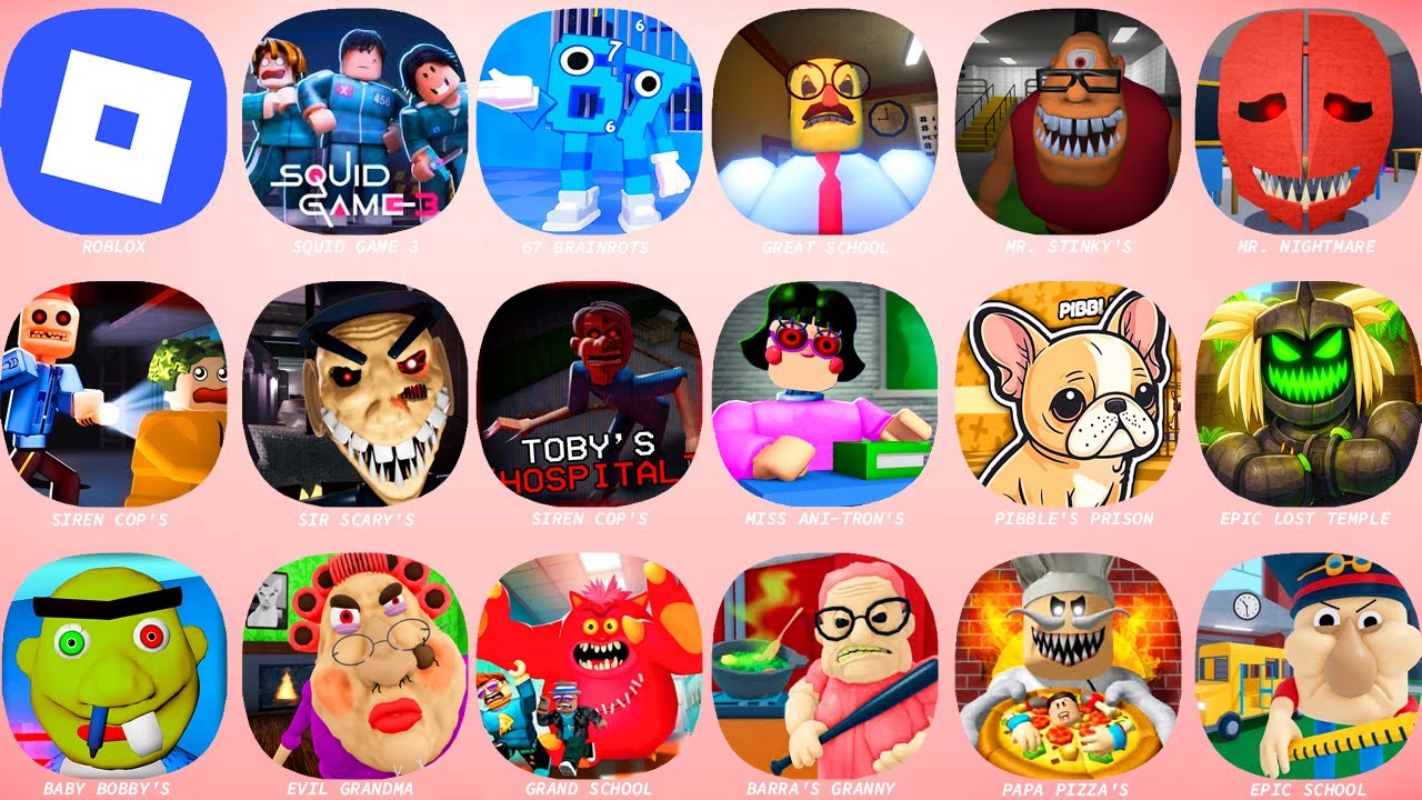 ROBLOX:67 BRAINROTS,GREAT SCHOOL BREAKOUT,MR. STINKY'S PRISON,SIREN COP'S PRISON,MISS ANI-TRON'S...