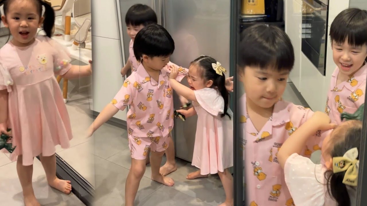พี่วาขอกินไอศกรีมพี่ธีร์น้องพีร์มากั้นตู้เย็นไว้ น้องร้องไห้เลย ให้น้องชิมคนละคำค่ะ