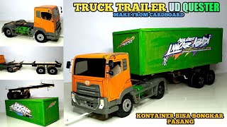 MEMBUAT MINIATUR TRUK TRAILER KONTAINER UD QUESTER || TRAILER BISA BONGKAR PASANG