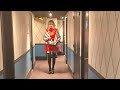 4k Granate Travelling going for dinner in #Lyon, #France, short coat, thigh high boots