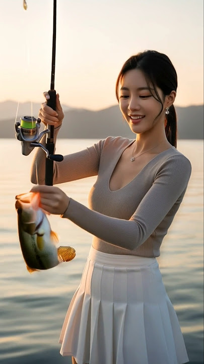 Elegant Korean Girl’s Peaceful Fishing Day 🎣💫