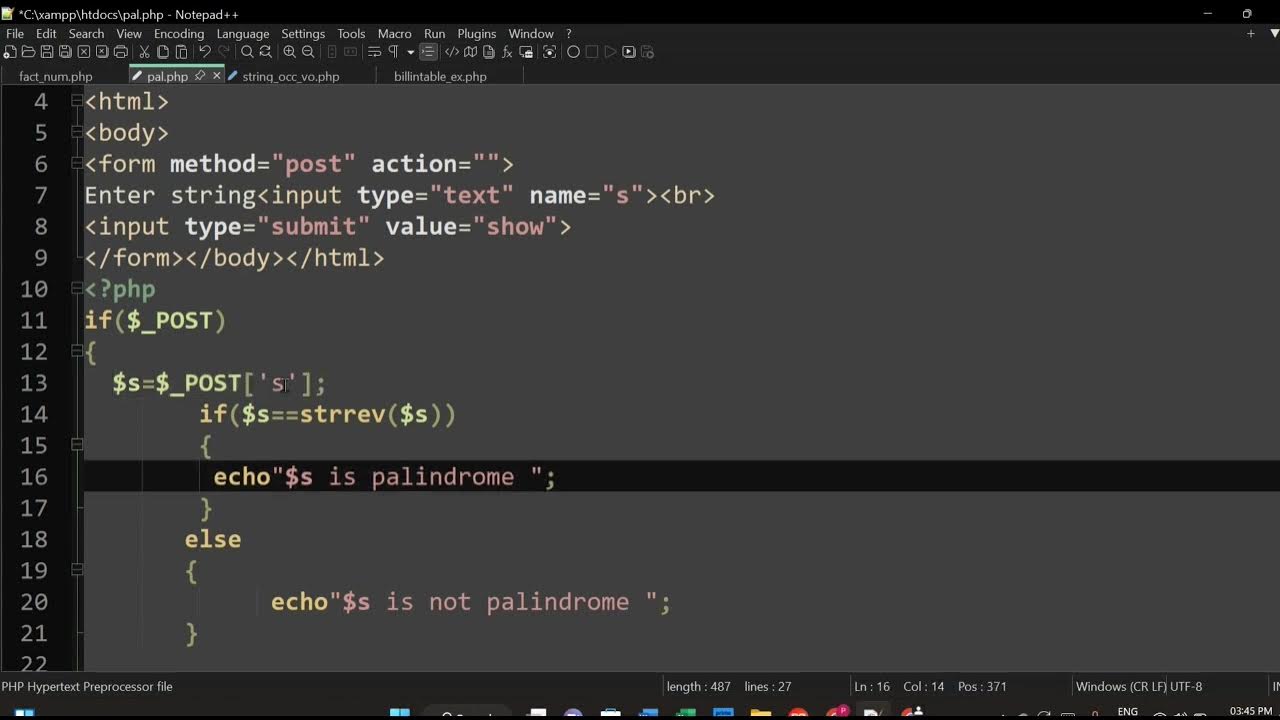 BCA-PHP program to check whether a passed string is a palindrome or not ...