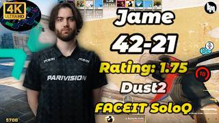 Jame (42-21) SoloQ (Dust2) Keystrokes + Custom Radar |  Apr 29, 2026 #cs2 #Jame