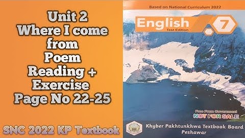 English Class 7|Unit 2|Where I Come from|Poem|Reading & Exercise|New course KP2024|Pashto|ETEA