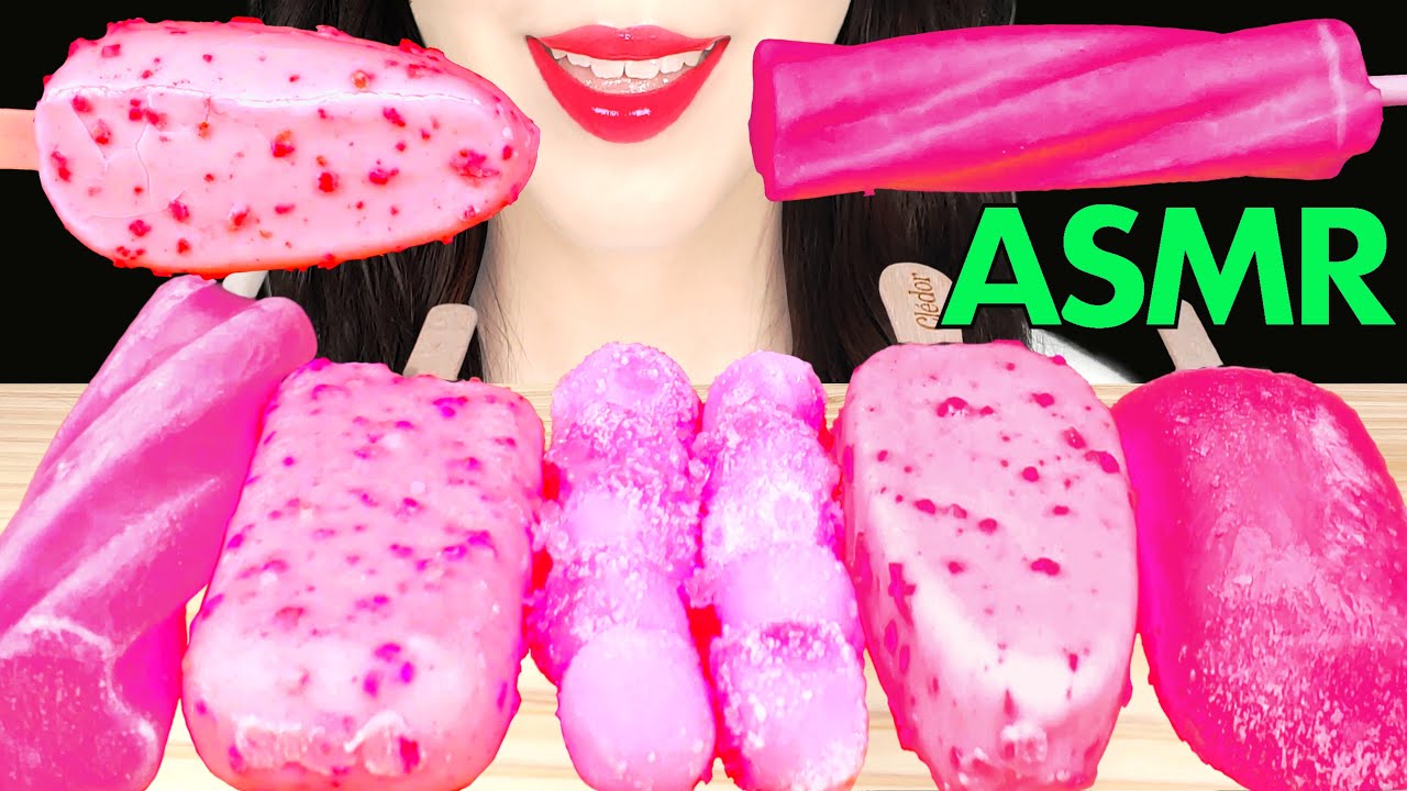 SUB) ASMR *PINK ICE CREAM PARTY, CHOCOLATE ICE CREAM, POPSICLE CANDY 핑크 아이스크림 먹방 EATING SOUNDS