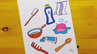 رسم ادوات النظافة || Drawing of cleaning tools || Temizleme araçlarının çizimi