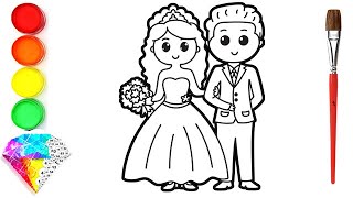 Wedding Bride and Groom Coloring Page  |  Coloring Book - Diamond Painting for kids